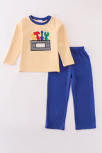 Load image into Gallery viewer, Premium mustard stripe tools applique boy set
