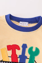 Load image into Gallery viewer, Premium mustard stripe tools applique boy set
