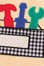 Load image into Gallery viewer, Premium mustard stripe tools applique boy set
