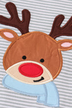 Load image into Gallery viewer, Premium blue stripe christmas deer applique boy set
