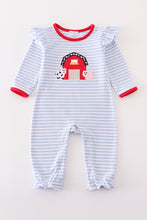 Load image into Gallery viewer, Premium red stripe farm applique girl romper
