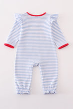 Load image into Gallery viewer, Premium red stripe farm applique girl romper
