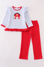 Load image into Gallery viewer, Premium red stripe farm applique girl set
