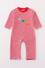 Load image into Gallery viewer, Premium red stripe dinosaur applique girl romper
