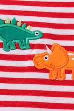 Load image into Gallery viewer, Premium red stripe dinosaur applique girl romper
