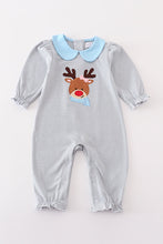 Load image into Gallery viewer, Premium grey stripe reindeer applique girl romper
