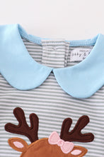 Load image into Gallery viewer, Premium grey stripe reindeer applique girl romper
