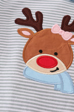 Load image into Gallery viewer, Premium grey stripe reindeer applique girl romper
