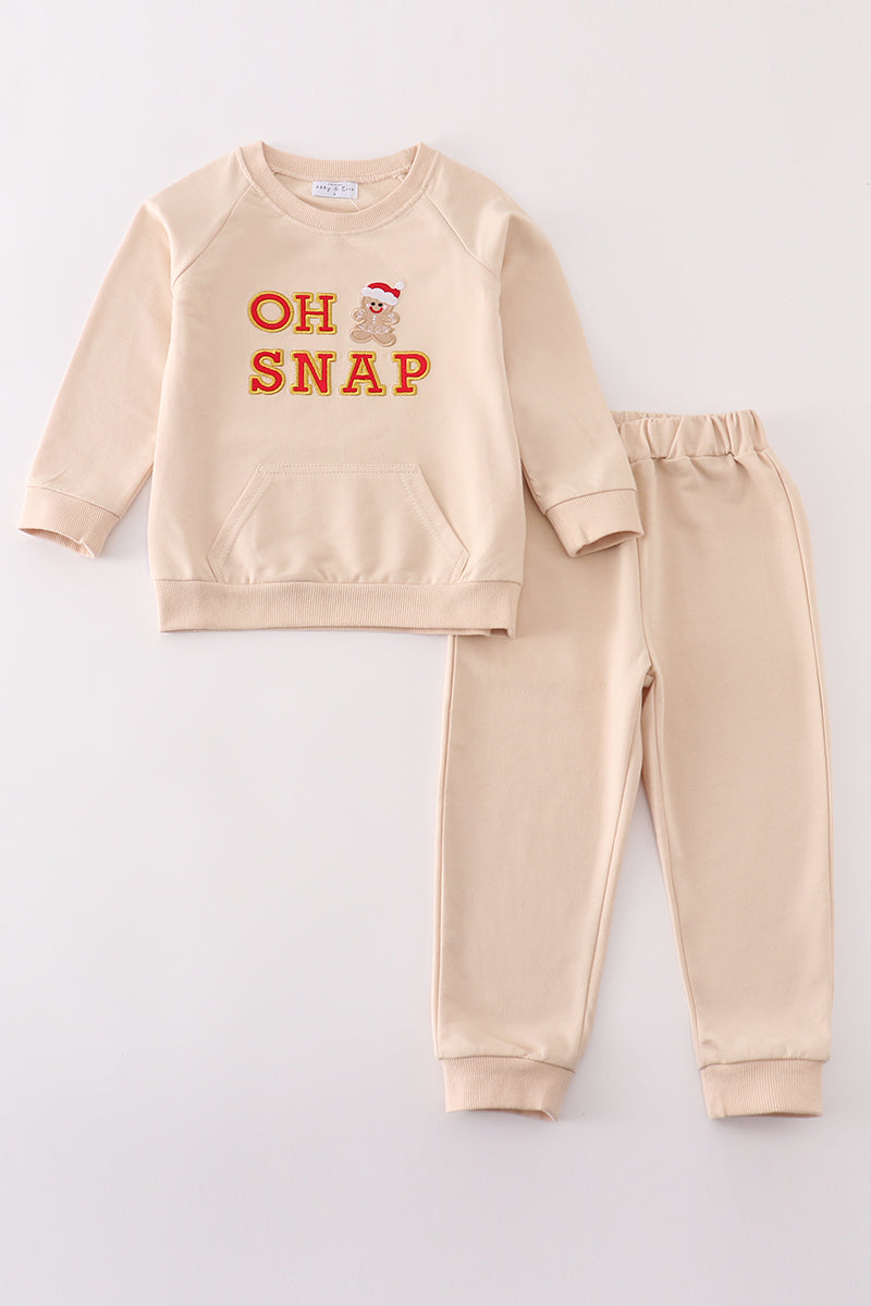 Premium beige gingerbread applique oh snap boy set