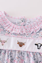 Load image into Gallery viewer, Premium Floral print cow embroidery girl romper
