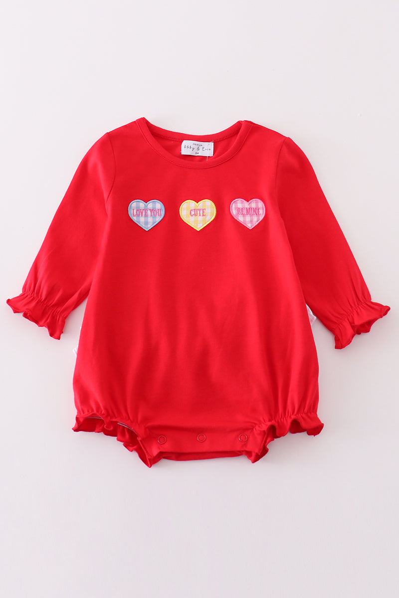 Premium red valentine heart applique girl bubbble