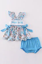 Load image into Gallery viewer, Premium blue floral I love mom embroidery bloomer set
