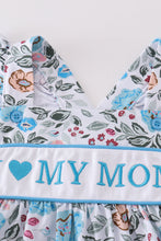 Load image into Gallery viewer, Premium blue floral I love mom embroidery dress
