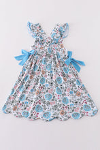 Load image into Gallery viewer, Premium blue floral I love mom embroidery dress
