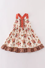 Load image into Gallery viewer, Platinum rust floral print  apron ruffle dress
