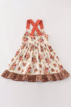 Load image into Gallery viewer, Platinum rust floral print  apron ruffle dress
