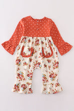 Load image into Gallery viewer, Platinum rust floral dot pocket girl romper
