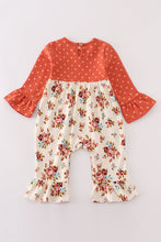 Load image into Gallery viewer, Platinum rust floral dot pocket girl romper
