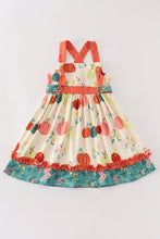 Load image into Gallery viewer, Platinum pumpkin print ruffle apron dress
