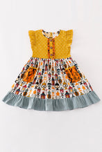 Load image into Gallery viewer, Platinum Yellow halloween dot ruffle pocket dress
