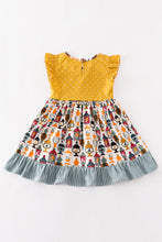 Load image into Gallery viewer, Platinum Yellow halloween dot ruffle pocket dress
