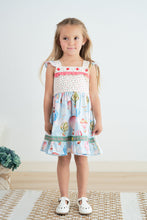 Load image into Gallery viewer, Platinum balloon print floral flutter trim dress
