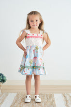 Load image into Gallery viewer, Platinum balloon print floral flutter trim dress
