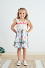 Load image into Gallery viewer, Platinum balloon print floral flutter trim dress
