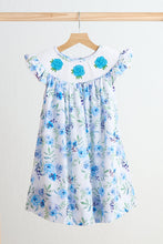 Load image into Gallery viewer, Blue rose hand smocked print dress
