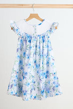 Load image into Gallery viewer, Blue rose hand smocked print dress
