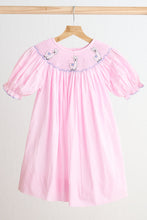 Load image into Gallery viewer, Pink alpaca hand smocked gingham dress
