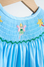 Load image into Gallery viewer, Blue fairy hand smocked gingham girl romper
