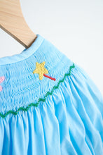 Load image into Gallery viewer, Blue fairy hand smocked gingham girl romper
