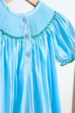 Load image into Gallery viewer, Blue fairy hand smocked gingham girl romper
