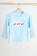 Load image into Gallery viewer, Blue puppy hand smocked boy stripe top
