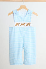 Load image into Gallery viewer, Blue puppy hand smocked boy stripe jonjon
