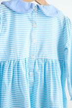 Load image into Gallery viewer, Blue puppy hand smocked stripe dress
