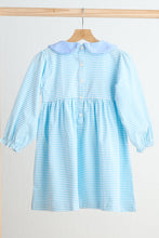 Load image into Gallery viewer, Blue puppy hand smocked stripe dress
