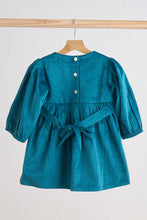 Load image into Gallery viewer, Teal velvet lace girl dress
