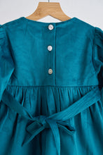 Load image into Gallery viewer, Teal velvet lace girl dress
