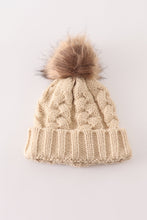 Load image into Gallery viewer, Beige pompom  cable beanie
