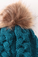 Load image into Gallery viewer, Teal pompom cable beanie
