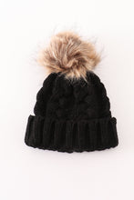 Load image into Gallery viewer, Black pompom cable beanie
