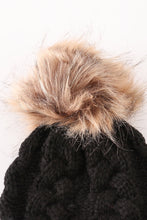 Load image into Gallery viewer, Black pompom cable beanie
