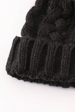 Load image into Gallery viewer, Black pompom cable beanie
