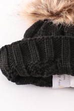 Load image into Gallery viewer, Black pompom cable beanie
