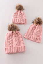 Load image into Gallery viewer, Pink pompom cable beanie
