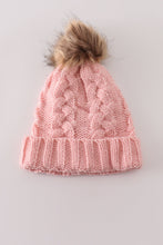 Load image into Gallery viewer, Pink pompom cable beanie
