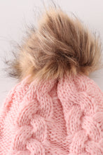 Load image into Gallery viewer, Pink pompom cable beanie
