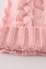 Load image into Gallery viewer, Pink pompom cable beanie
